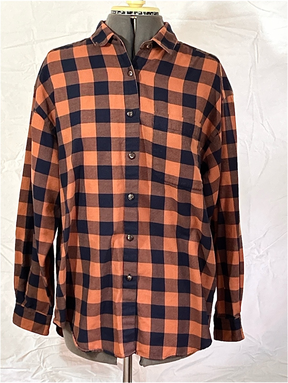 Eddie Bauer Orange and Navy Check Button-Down Shirt